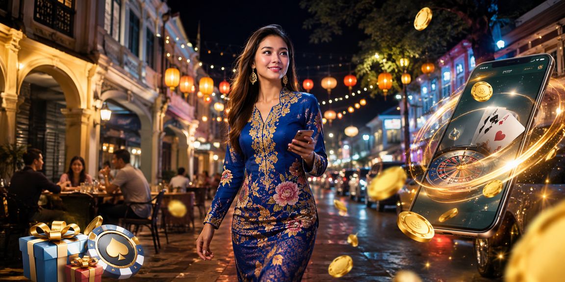 Wanita berbaju kurung bermain kasino mudah alih di Ipoh dengan telefon pintar